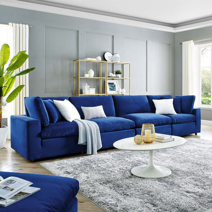 Commix Down Filled Overstuffed Performance Velvet 4-Seater Sofa, Velvet, Blue Navy, 20585