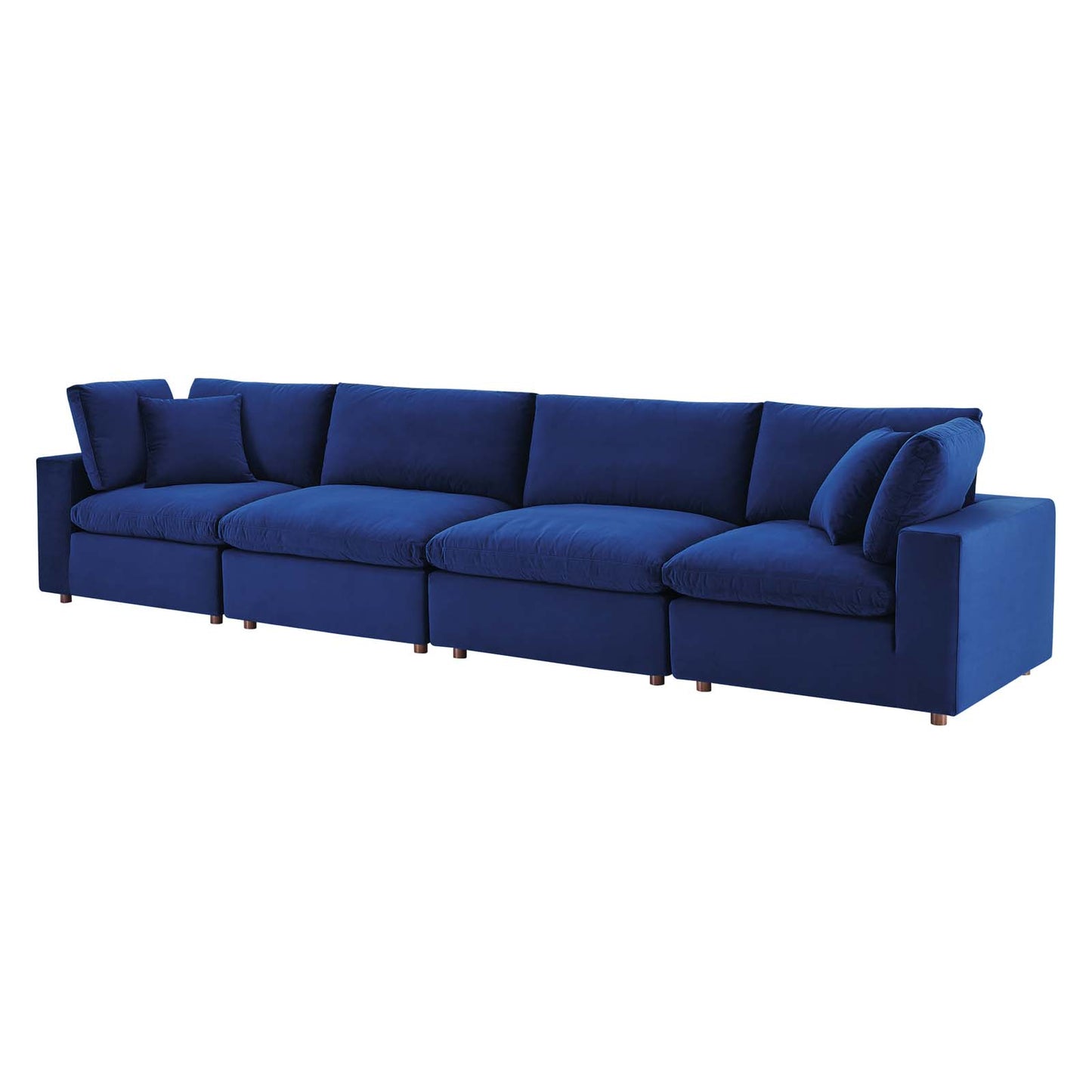 Commix Down Filled Overstuffed Performance Velvet 4-Seater Sofa, Velvet, Blue Navy, 20585