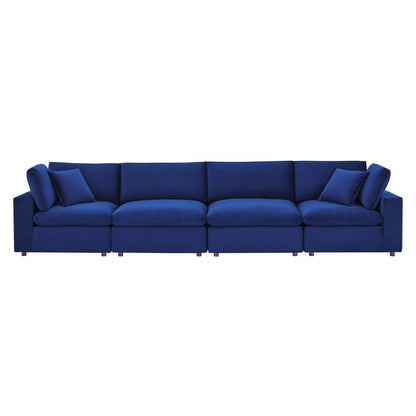 Commix Down Filled Overstuffed Performance Velvet 4-Seater Sofa, Velvet, Blue Navy, 20585