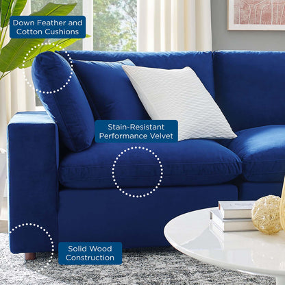 Commix Down Filled Overstuffed Performance Velvet 4-Seater Sofa, Velvet, Blue Navy, 20585