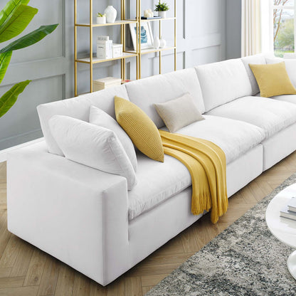Commix Down Filled Overstuffed Performance Velvet 4-Seater Sofa, Velvet, White, 20586