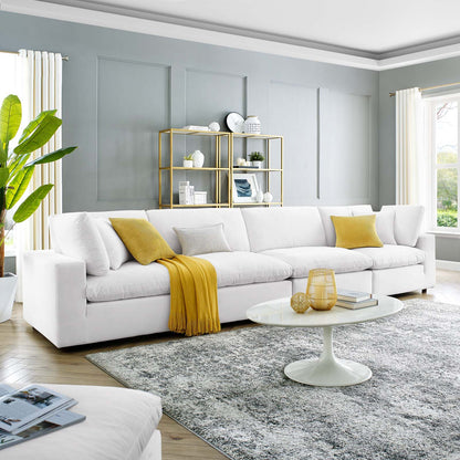 Commix Down Filled Overstuffed Performance Velvet 4-Seater Sofa, Velvet, White, 20586