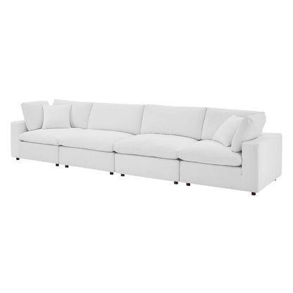 Commix Down Filled Overstuffed Performance Velvet 4-Seater Sofa, Velvet, White, 20586