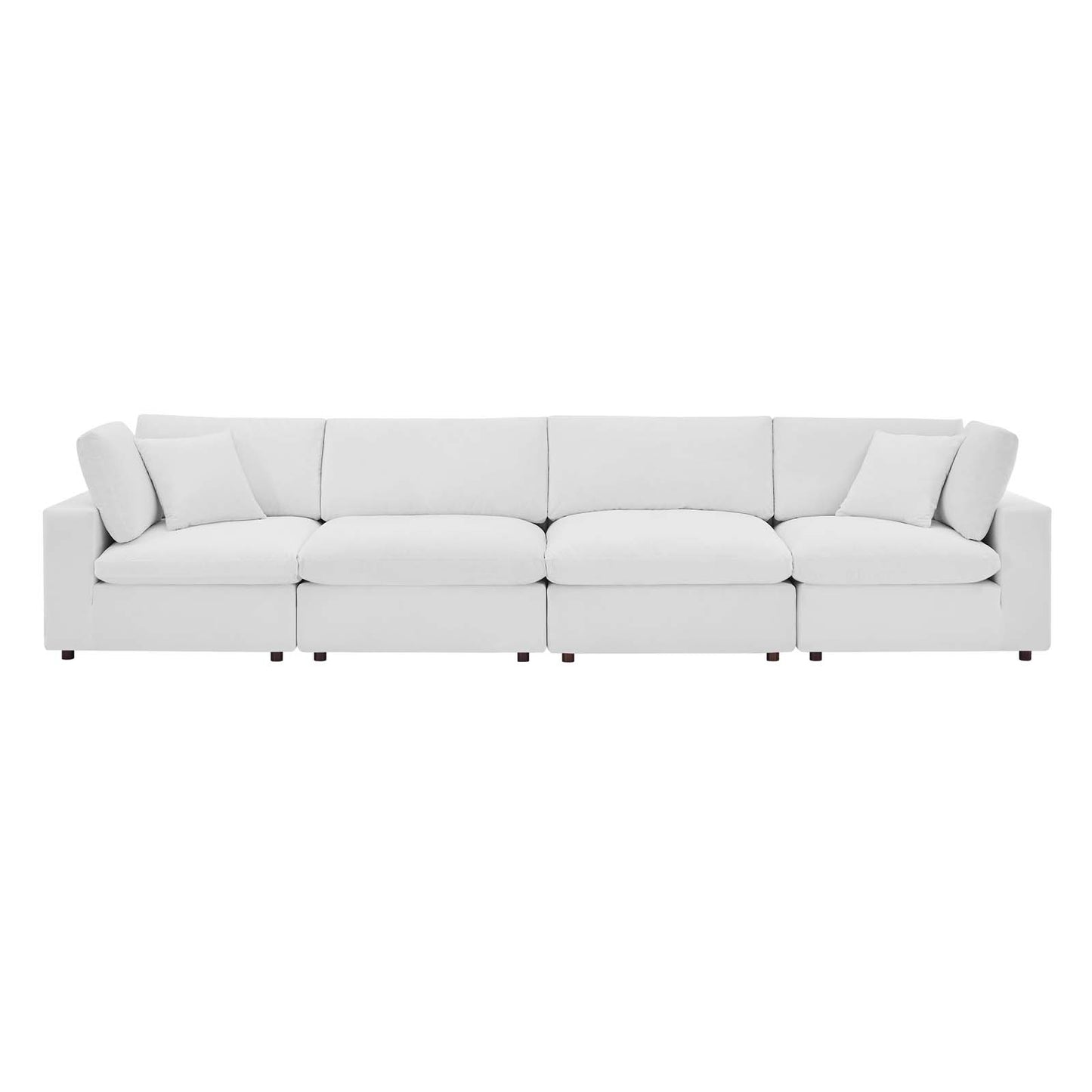 Commix Down Filled Overstuffed Performance Velvet 4-Seater Sofa, Velvet, White, 20586