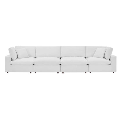 Commix Down Filled Overstuffed Performance Velvet 4-Seater Sofa, Velvet, White, 20586