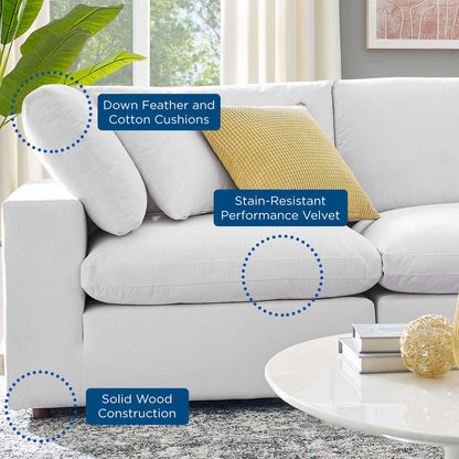 Commix Down Filled Overstuffed Performance Velvet 4-Seater Sofa, Velvet, White, 20586