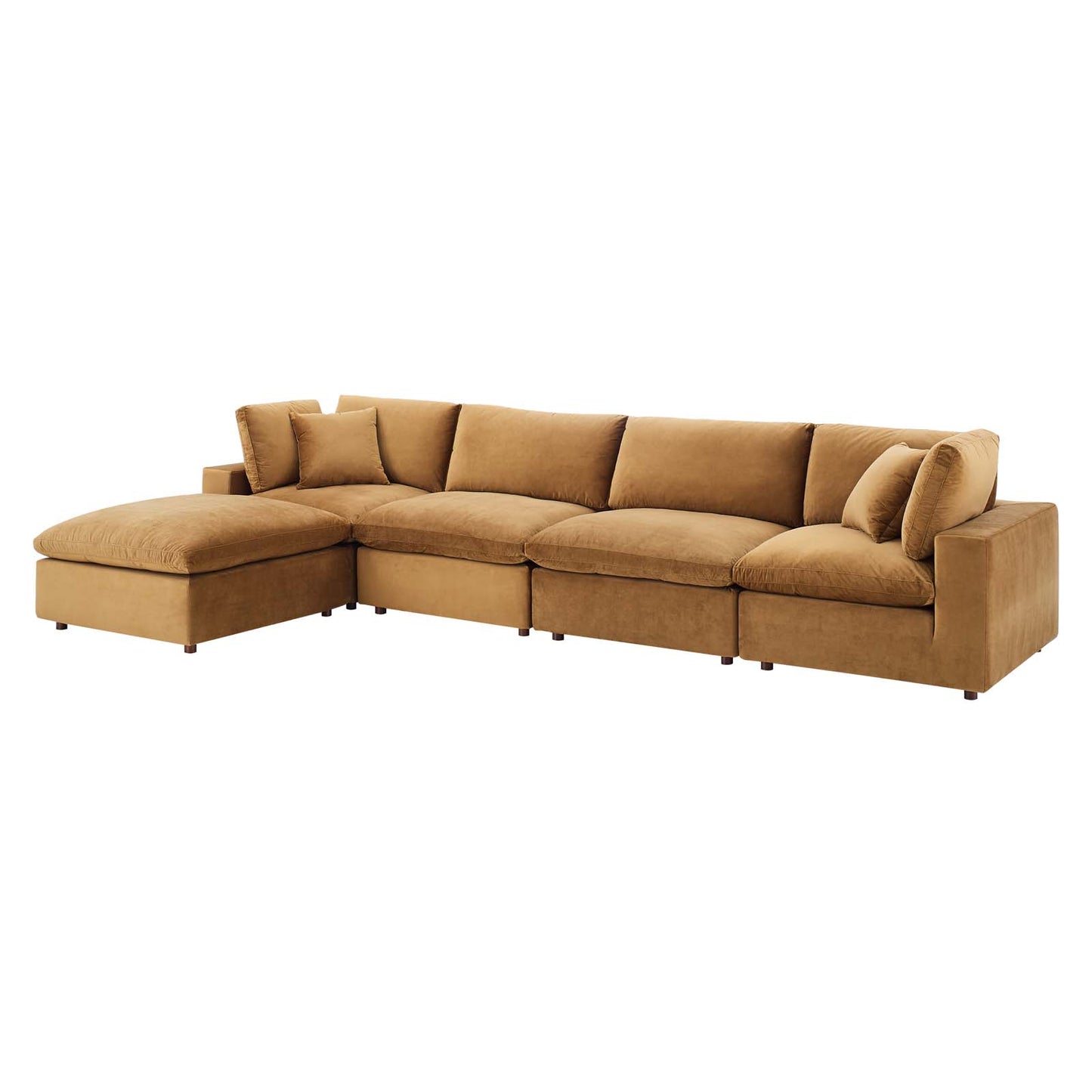 Commix Down Filled Overstuffed Performance Velvet 5-Piece Sectional Sofa, Velvet, Brown, 20587