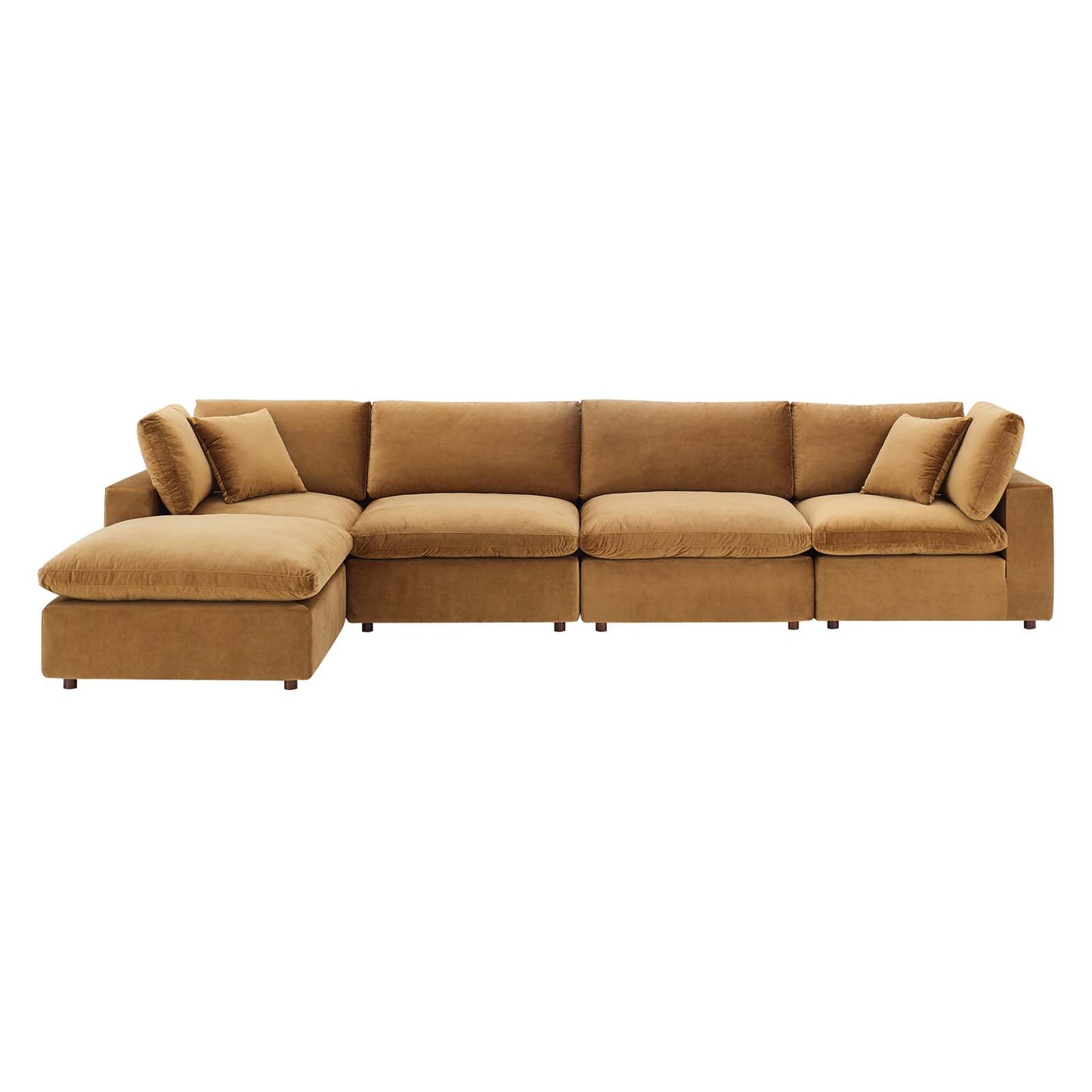 Commix Down Filled Overstuffed Performance Velvet 5-Piece Sectional Sofa, Velvet, Brown, 20587