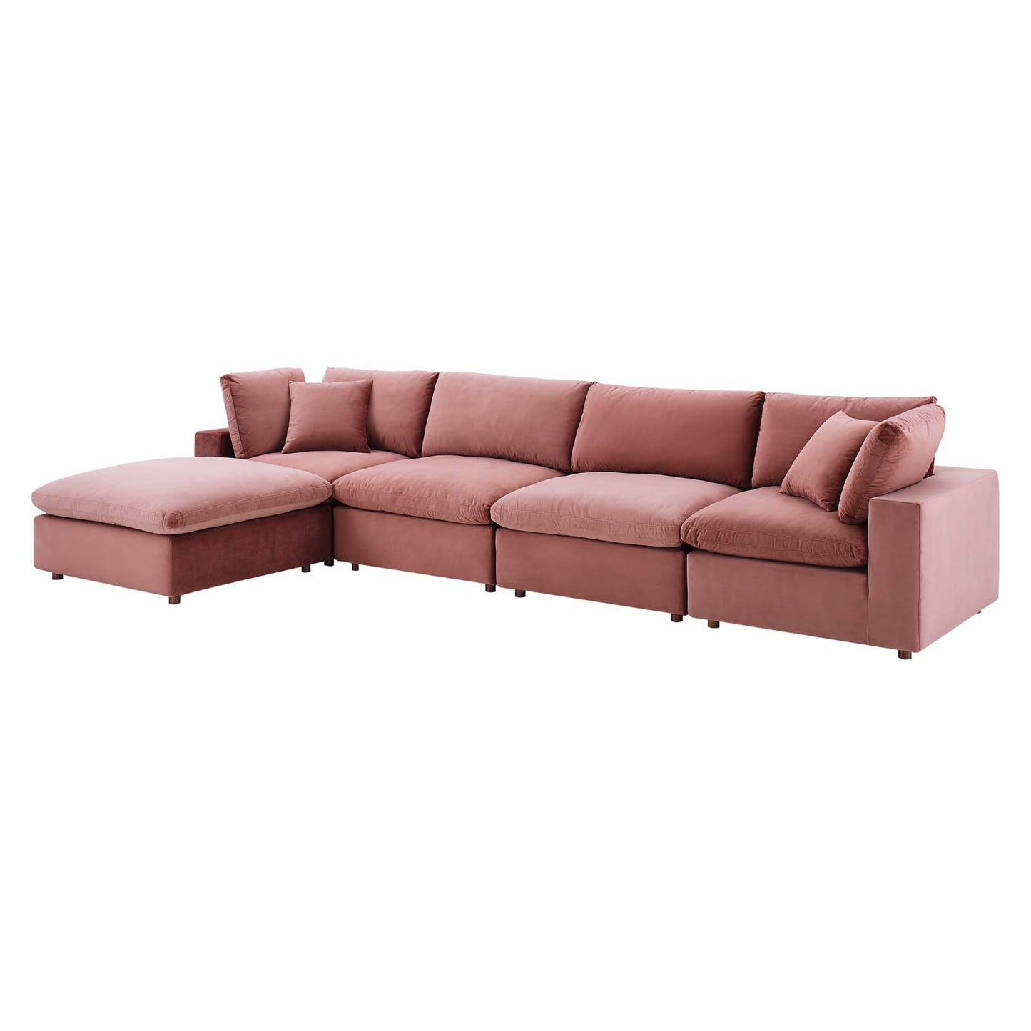 Commix Down Filled Overstuffed Performance Velvet 5-Piece Sectional Sofa, Velvet, Pink, 20588