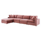 Commix Down Filled Overstuffed Performance Velvet 5-Piece Sectional Sofa, Velvet, Pink, 20588