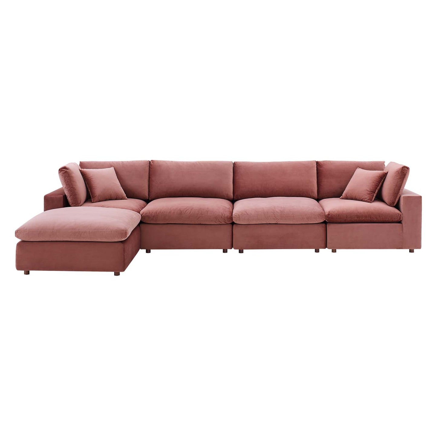 Commix Down Filled Overstuffed Performance Velvet 5-Piece Sectional Sofa, Velvet, Pink, 20588