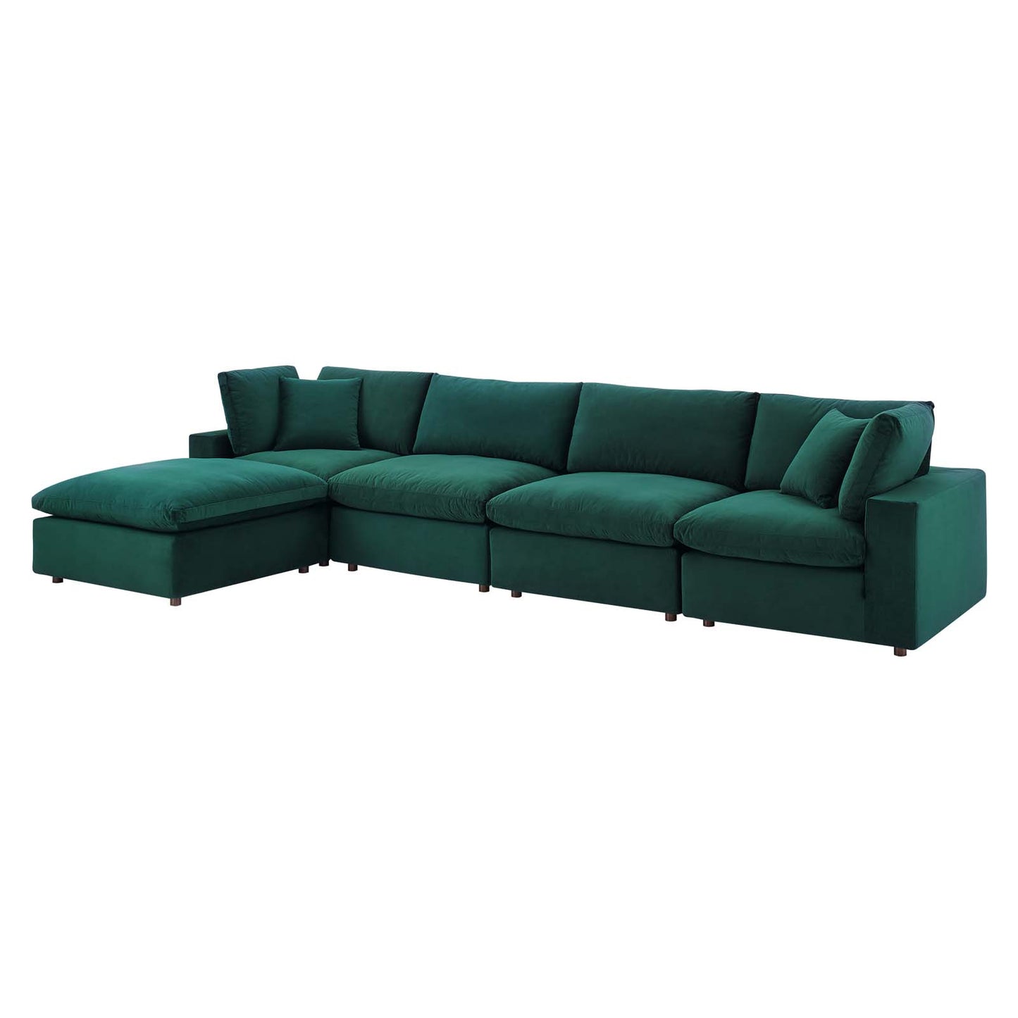 Commix Down Filled Overstuffed Performance Velvet 5-Piece Sectional Sofa, Velvet, Green, 20589