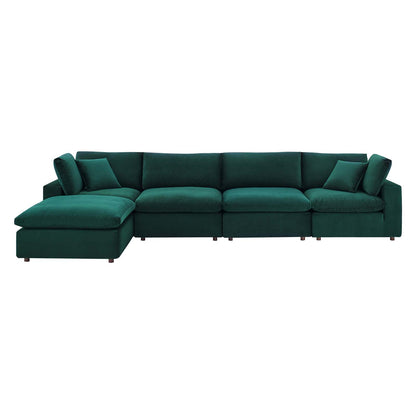 Commix Down Filled Overstuffed Performance Velvet 5-Piece Sectional Sofa, Velvet, Green, 20589