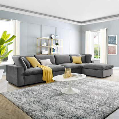 Commix Down Filled Overstuffed Performance Velvet 5-Piece Sectional Sofa, Velvet, Grey Gray, 20590