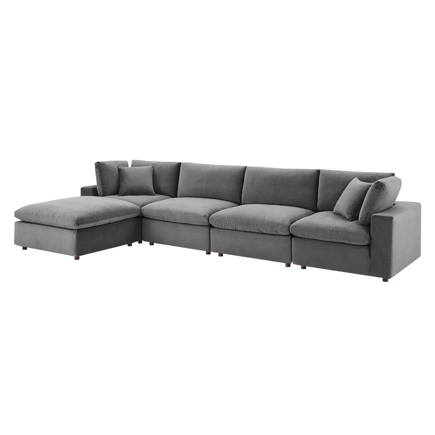Commix Down Filled Overstuffed Performance Velvet 5-Piece Sectional Sofa, Velvet, Grey Gray, 20590