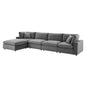 Commix Down Filled Overstuffed Performance Velvet 5-Piece Sectional Sofa, Velvet, Grey Gray, 20590