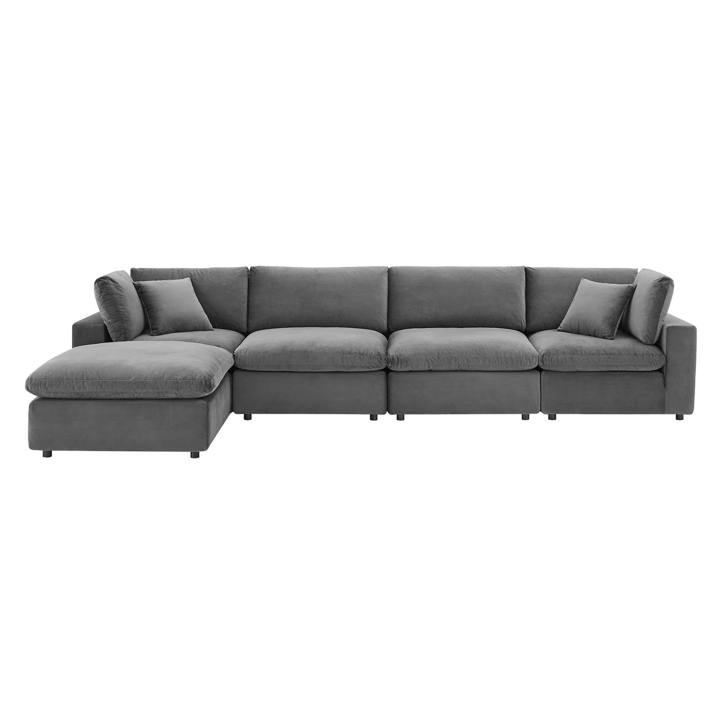 Commix Down Filled Overstuffed Performance Velvet 5-Piece Sectional Sofa, Velvet, Grey Gray, 20590