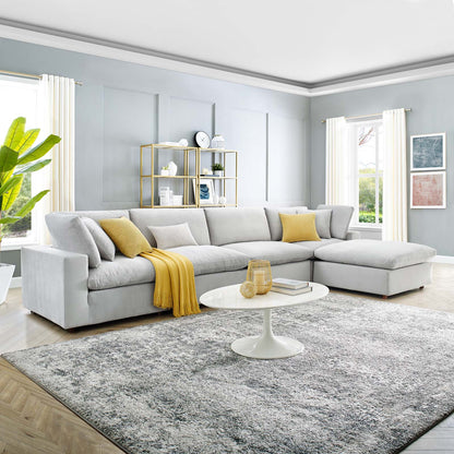 Commix Down Filled Overstuffed Performance Velvet 5-Piece Sectional Sofa, Velvet, Light Grey Gray, 20591
