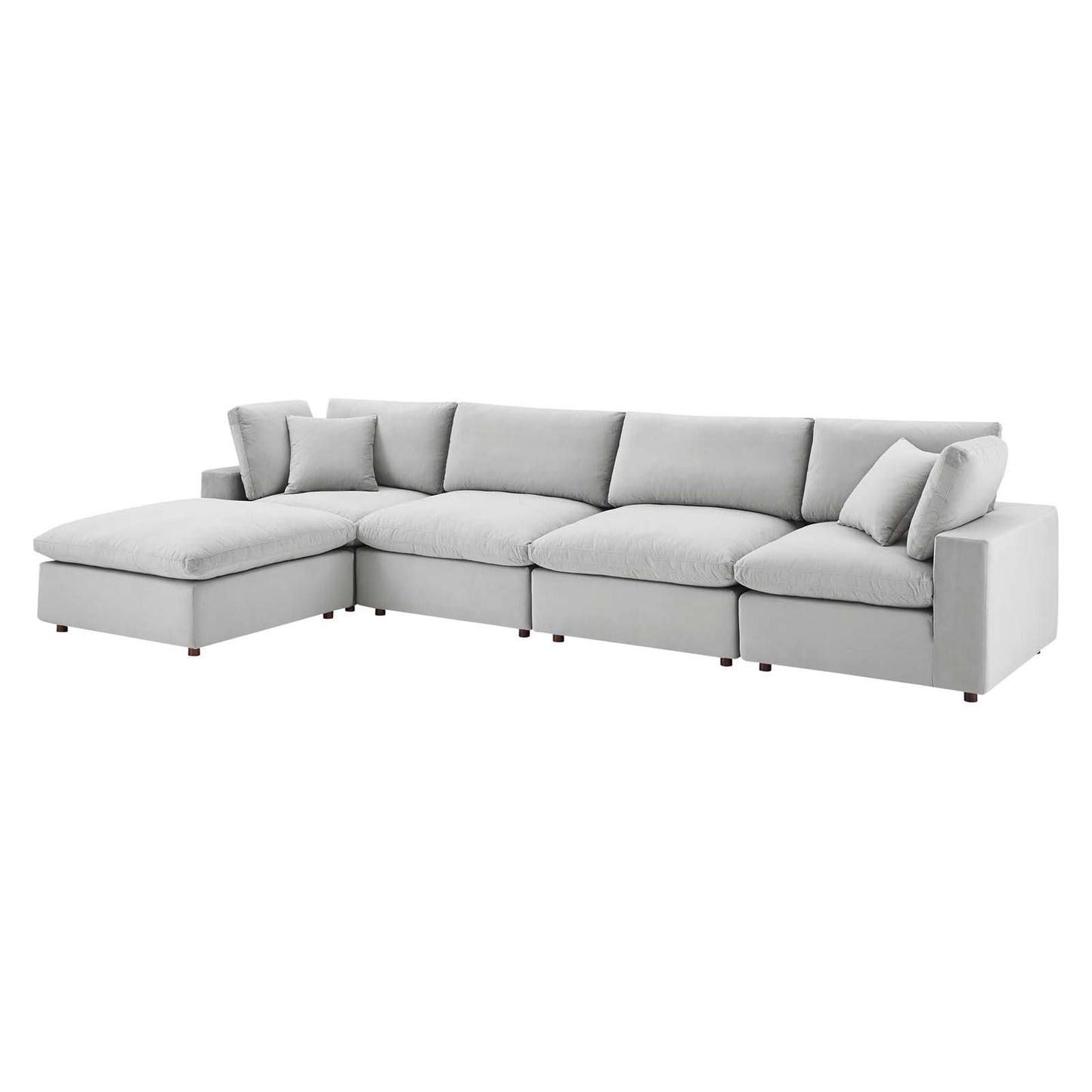 Commix Down Filled Overstuffed Performance Velvet 5-Piece Sectional Sofa, Velvet, Light Grey Gray, 20591