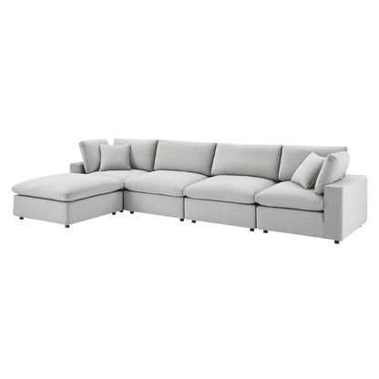 Commix Down Filled Overstuffed Performance Velvet 5-Piece Sectional Sofa, Velvet, Light Grey Gray, 20591