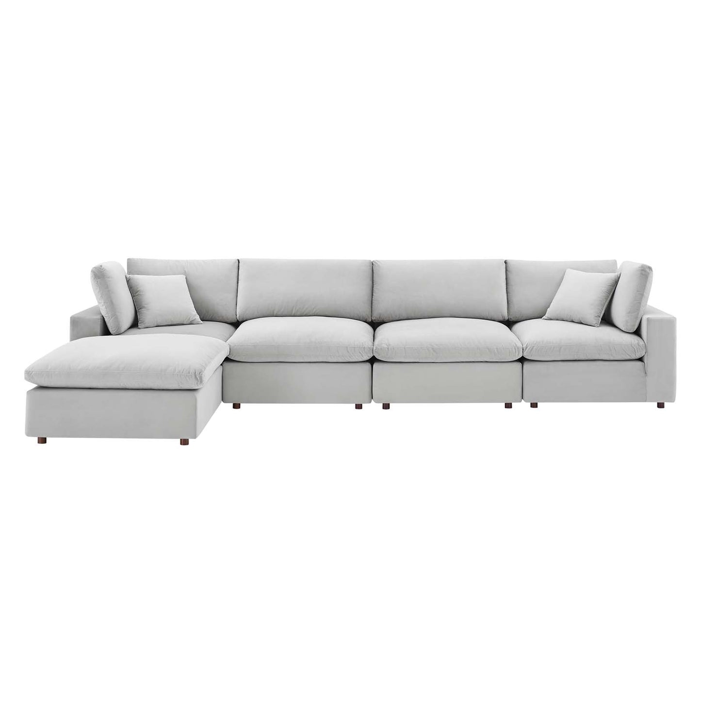 Commix Down Filled Overstuffed Performance Velvet 5-Piece Sectional Sofa, Velvet, Light Grey Gray, 20591