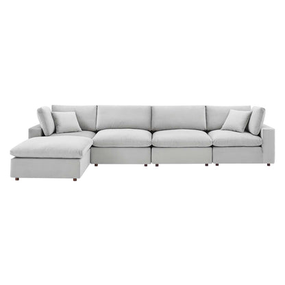 Commix Down Filled Overstuffed Performance Velvet 5-Piece Sectional Sofa, Velvet, Light Grey Gray, 20591