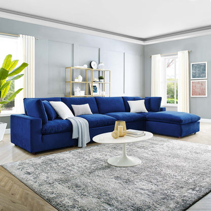 Commix Down Filled Overstuffed Performance Velvet 5-Piece Sectional Sofa, Velvet, Blue Navy, 20592