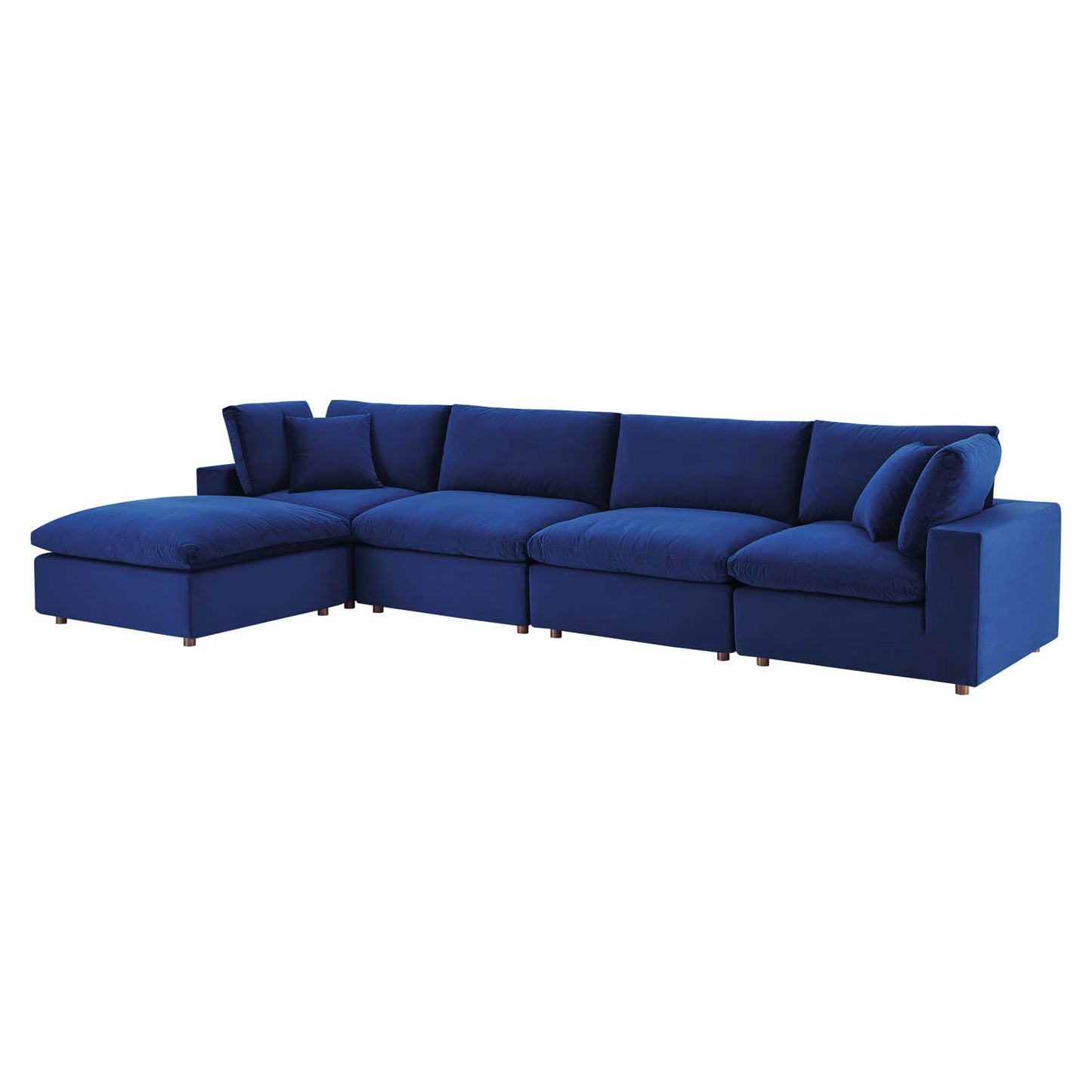 Commix Down Filled Overstuffed Performance Velvet 5-Piece Sectional Sofa, Velvet, Blue Navy, 20592