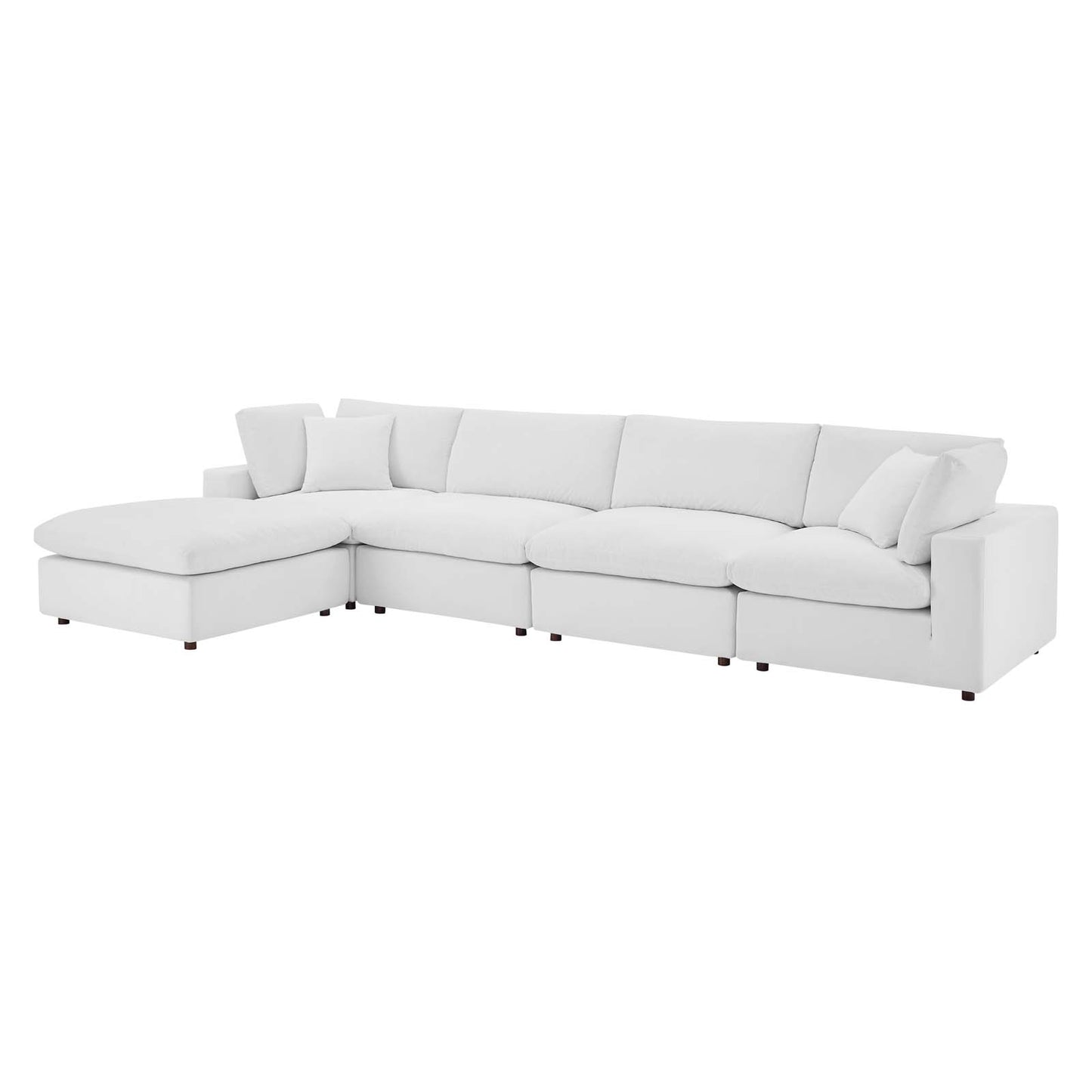 Commix Down Filled Overstuffed Performance Velvet 5-Piece Sectional Sofa, Velvet, White, 20593