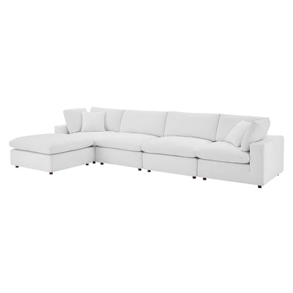 Commix Down Filled Overstuffed Performance Velvet 5-Piece Sectional Sofa, Velvet, White, 20593