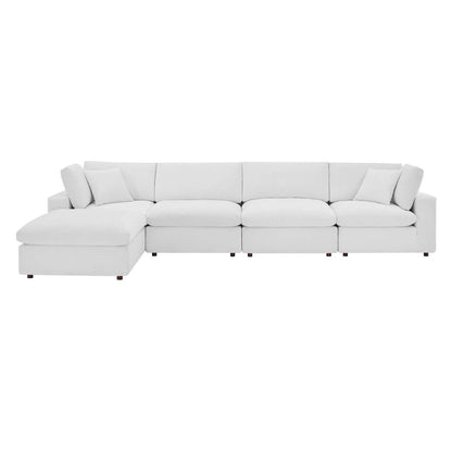 Commix Down Filled Overstuffed Performance Velvet 5-Piece Sectional Sofa, Velvet, White, 20593
