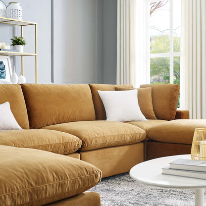 Commix Down Filled Overstuffed Performance Velvet 6-Piece Sectional Sofa, Velvet, Brown, 20594