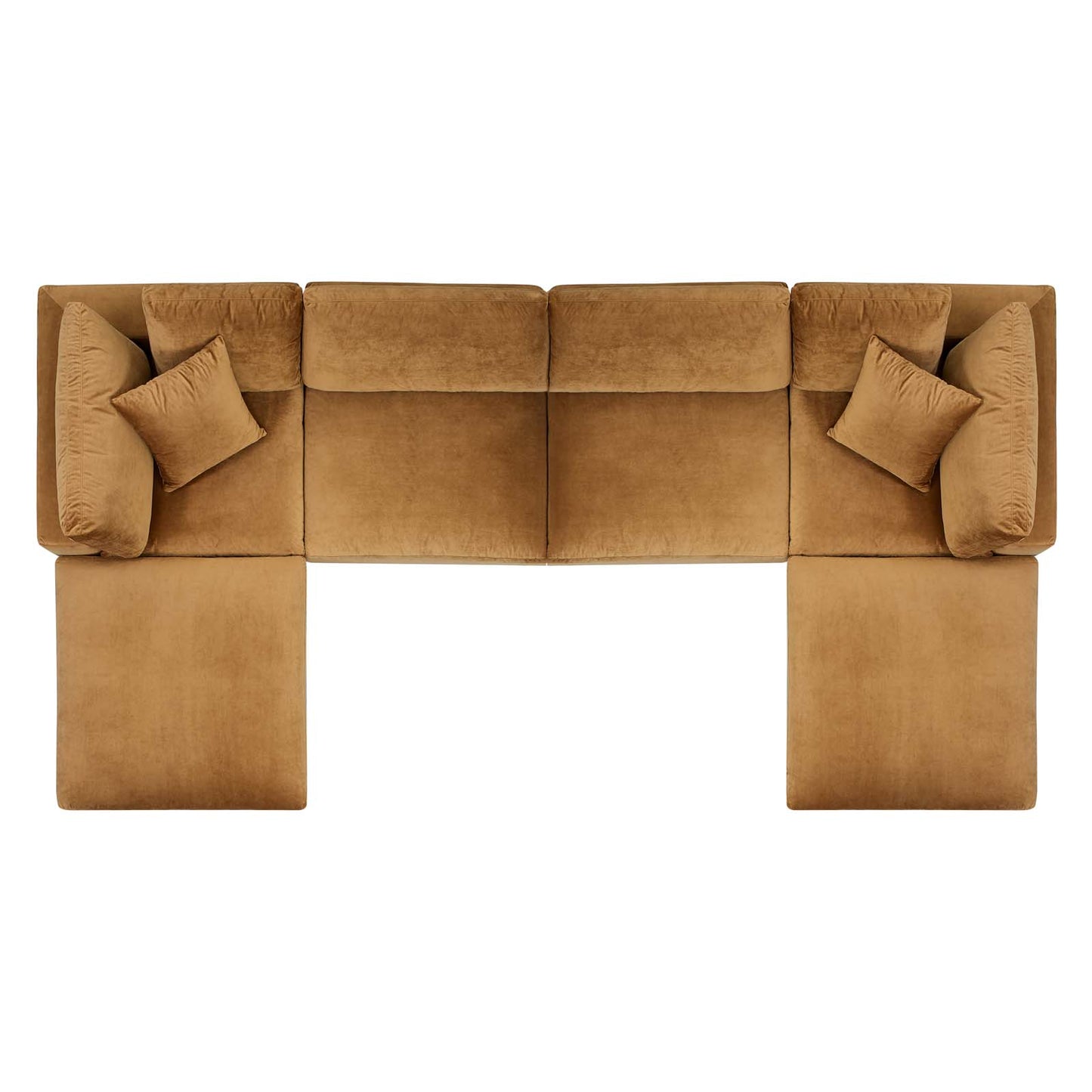Commix Down Filled Overstuffed Performance Velvet 6-Piece Sectional Sofa, Velvet, Brown, 20594