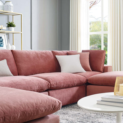 Commix Down Filled Overstuffed Performance Velvet 6-Piece Sectional Sofa, Velvet, Pink, 20595