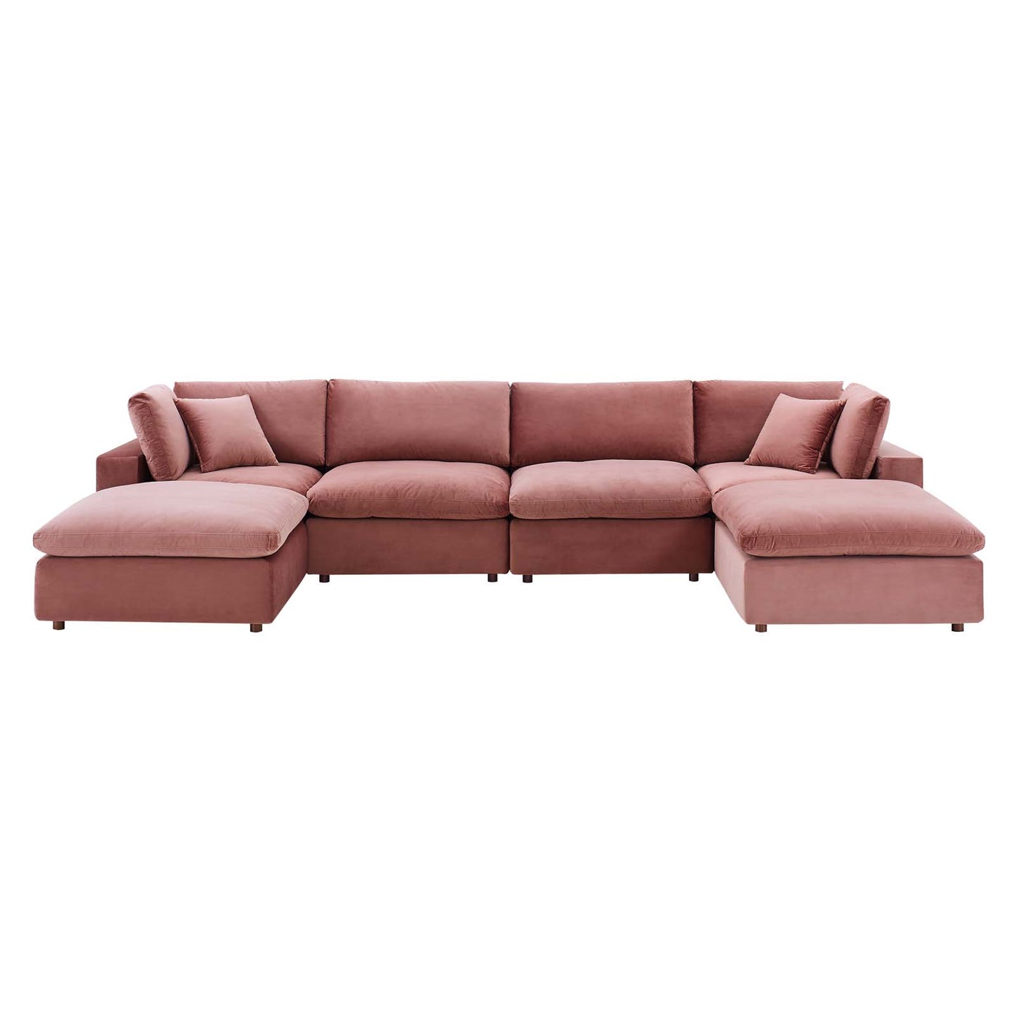 Commix Down Filled Overstuffed Performance Velvet 6-Piece Sectional Sofa, Velvet, Pink, 20595