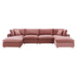 Commix Down Filled Overstuffed Performance Velvet 6-Piece Sectional Sofa, Velvet, Pink, 20595