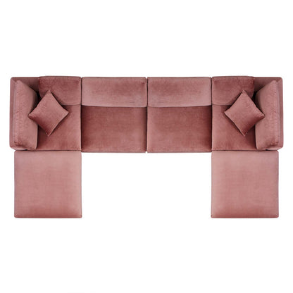 Commix Down Filled Overstuffed Performance Velvet 6-Piece Sectional Sofa, Velvet, Pink, 20595