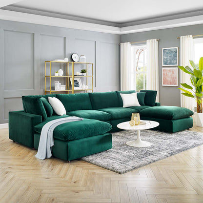 Commix Down Filled Overstuffed Performance Velvet 6-Piece Sectional Sofa, Velvet, Green, 20596