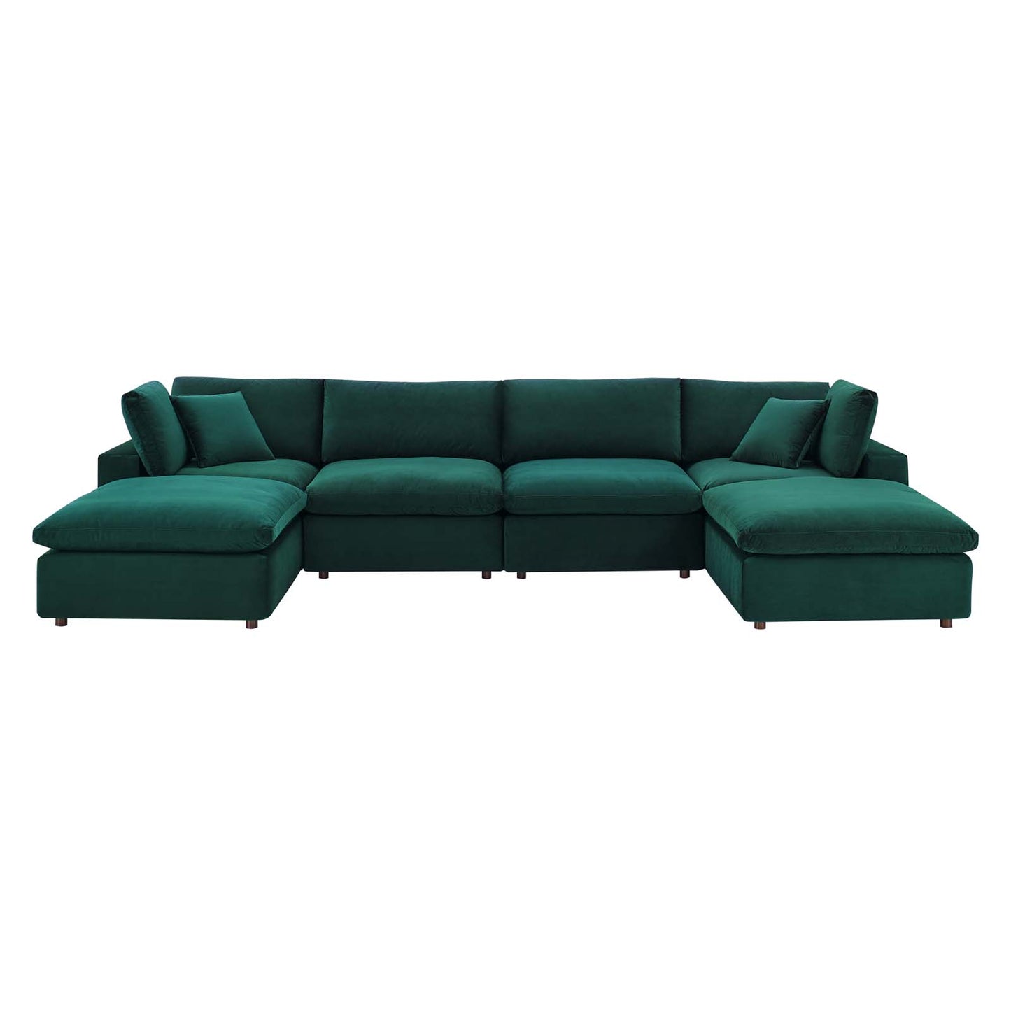 Commix Down Filled Overstuffed Performance Velvet 6-Piece Sectional Sofa, Velvet, Green, 20596