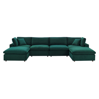 Commix Down Filled Overstuffed Performance Velvet 6-Piece Sectional Sofa, Velvet, Green, 20596