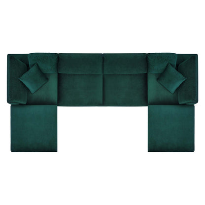 Commix Down Filled Overstuffed Performance Velvet 6-Piece Sectional Sofa, Velvet, Green, 20596