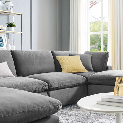 Commix Down Filled Overstuffed Performance Velvet 6-Piece Sectional Sofa, Velvet, Grey Gray, 20597