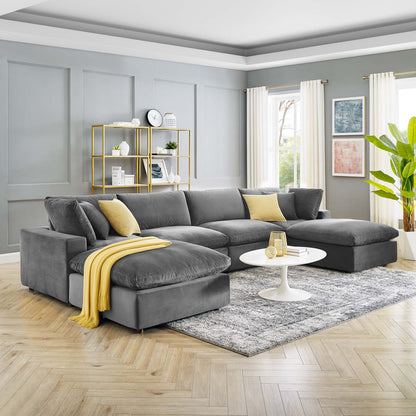 Commix Down Filled Overstuffed Performance Velvet 6-Piece Sectional Sofa, Velvet, Grey Gray, 20597