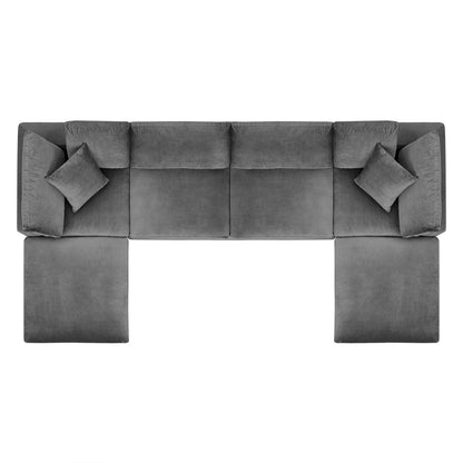 Commix Down Filled Overstuffed Performance Velvet 6-Piece Sectional Sofa, Velvet, Grey Gray, 20597