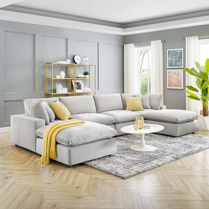Commix Down Filled Overstuffed Performance Velvet 6-Piece Sectional Sofa, Velvet, Light Grey Gray, 20598