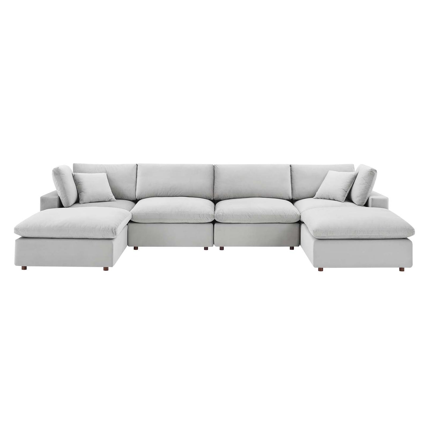 Commix Down Filled Overstuffed Performance Velvet 6-Piece Sectional Sofa, Velvet, Light Grey Gray, 20598