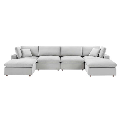 Commix Down Filled Overstuffed Performance Velvet 6-Piece Sectional Sofa, Velvet, Light Grey Gray, 20598