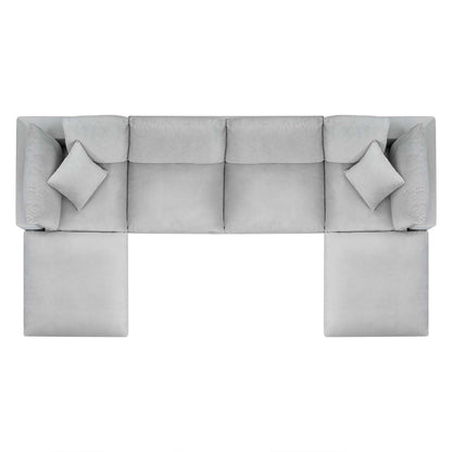 Commix Down Filled Overstuffed Performance Velvet 6-Piece Sectional Sofa, Velvet, Light Grey Gray, 20598