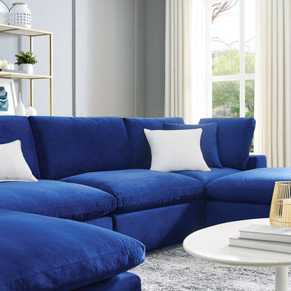 Commix Down Filled Overstuffed Performance Velvet 6-Piece Sectional Sofa, Velvet, Blue Navy, 20599