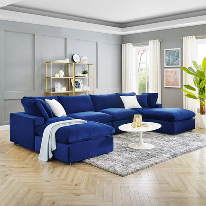 Commix Down Filled Overstuffed Performance Velvet 6-Piece Sectional Sofa, Velvet, Blue Navy, 20599